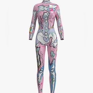 Honeystore Women's Skeleton Print Jumpsuit Costume 3D Stretch Bodysuit Cosplay